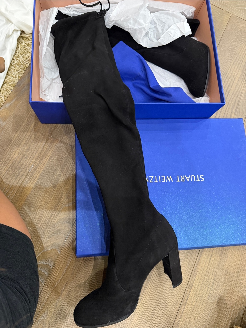 Stuart Weitzman Black Over-The-Knee Suede Block Heel Boots